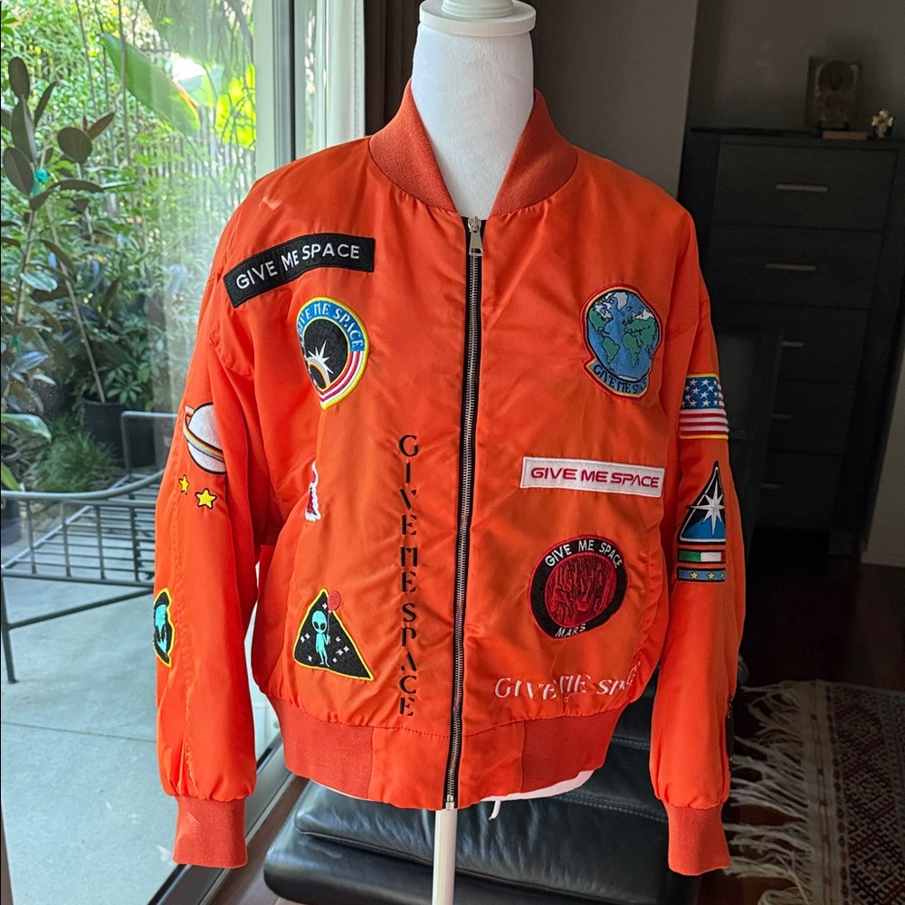 Orange Bomber Jacket with Space Patches